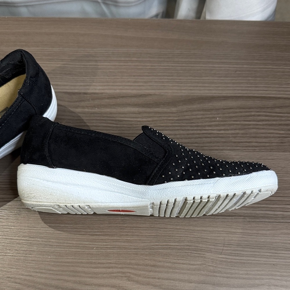 Anne Klein Sport Black Studded Slip-On Wedge Sneakers - Picture 9 of 12